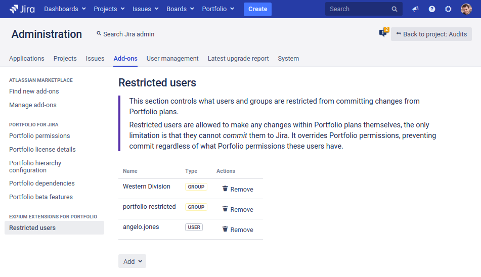 Restricted user screenshot