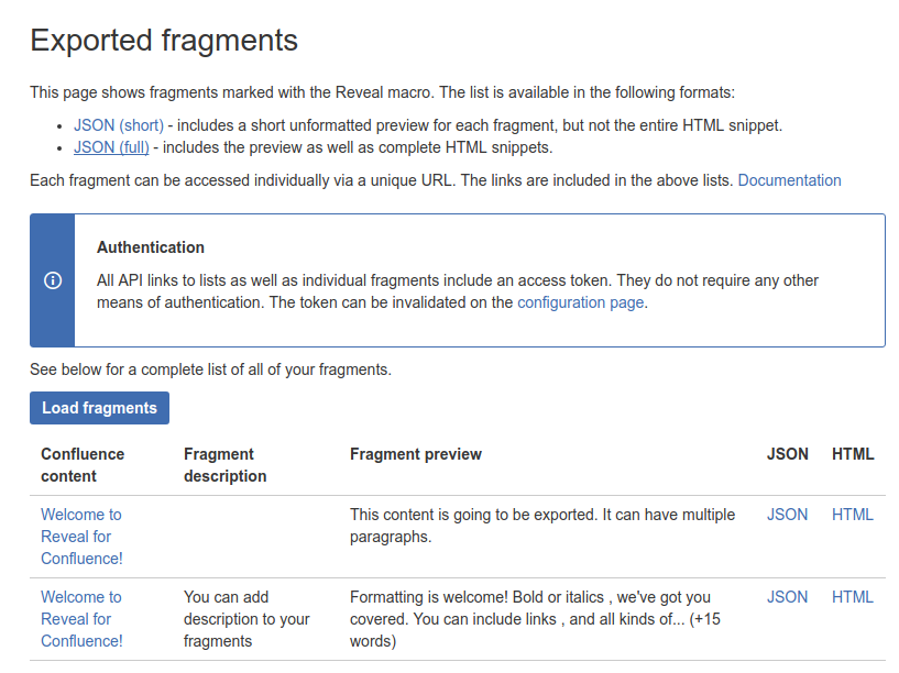Reveal Exported Fragments